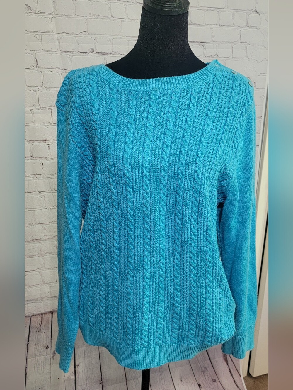 Talbots Turquoise Cable Knit Scoopneck Sweater XL